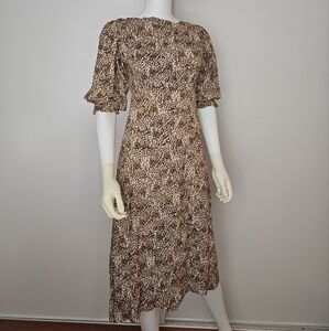 Women's XS Leopard Cheetah Print Midi Puff Sleeve Dress Flowy Boho Exotic✨